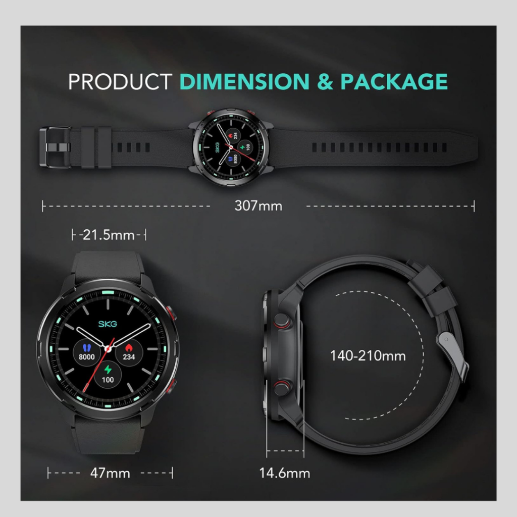 SKG V9C Smartwatch: Product Dimension & Package